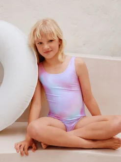 Pink Rainbow Foil Sequin - Scoop Neck Swimsuit (3-16yrs)