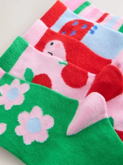 Pink Red and Green - Cotton Rich Charcter Ankle Socks 5 Pack