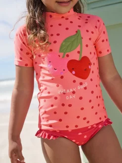 Pink/ Red Cherry - Zonbeschermende zwemset met korte mouwen (3mnd-10jr)