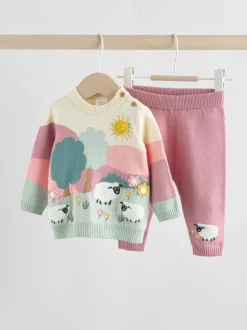 Pink Sheep Scene - Gebreide babytrui en leggings set 2 -delig (0mnd -2jr)