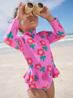 Pink Stampy Floral - Zonbeschermende zwemset (3 mnd-7 jr)