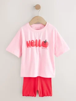 Pink Tomato Character - Set van T-shirt met korte mouwen en fietsshort (3mnd-7jr)