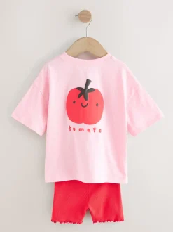 Pink Tomato Character - Set van T-shirt met korte mouwen en fietsshort (3mnd-7jr)