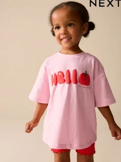 Pink Tomato Character - Set van T-shirt met korte mouwen en fietsshort (3mnd-7jr)