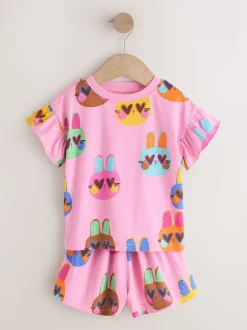 Pink/Blue Cat/Floral Print - Verpakking van 3 korte pyjama's (9mnd -12jr)