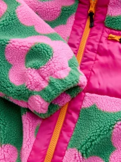 Pink/Green Flower - Zip Up Borg Jacket (3-16yrs)