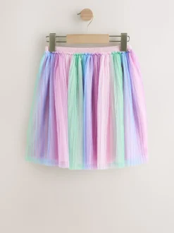 Pink/Rainbow - Pull On Mesh Skirt (3-16yrs)