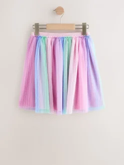 Pink/Rainbow - Pull On Mesh Skirt (3-16yrs)