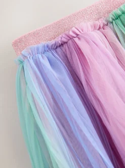 Pink/Rainbow - Pull On Mesh Skirt (3-16yrs)