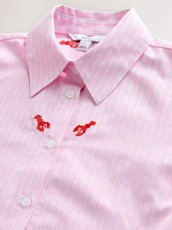 Pink/White Stripe Lobster - Overhemd met lange mouwen en borduursel