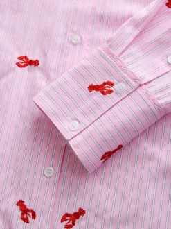 Pink/White Stripe Lobster - Overhemd met lange mouwen en borduursel