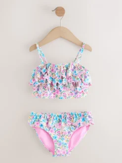 Pink/Yellow Ditsy Floral - Bikini met ruches (3-16jaar)