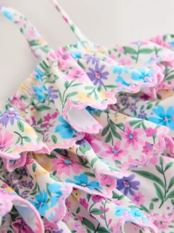 Pink/Yellow Ditsy Floral - Bikini met ruches (3-16jaar)
