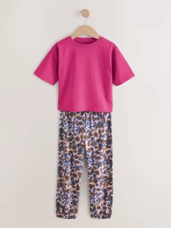 Plum/Bruin - Verpakking van 3 pyjama's met joggingbroek met dierenprint (3-16jr)