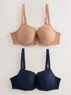 Praline huidskleur/donkerblauw - Verpakking van 2 kanten beha's cup DD+