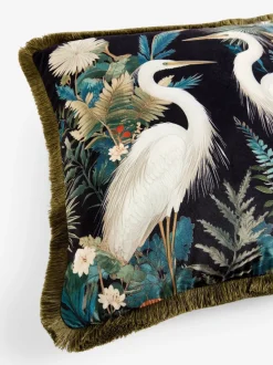 Printed Crane Velvet Cushion