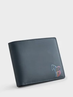PS Paul Smith marineblauwe leren bifold-portemonnee met zebraprint en logo