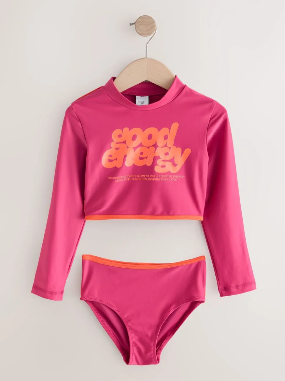 Red/Orange Slogan - Bikini met lange mouwen (3 - 16 jr)