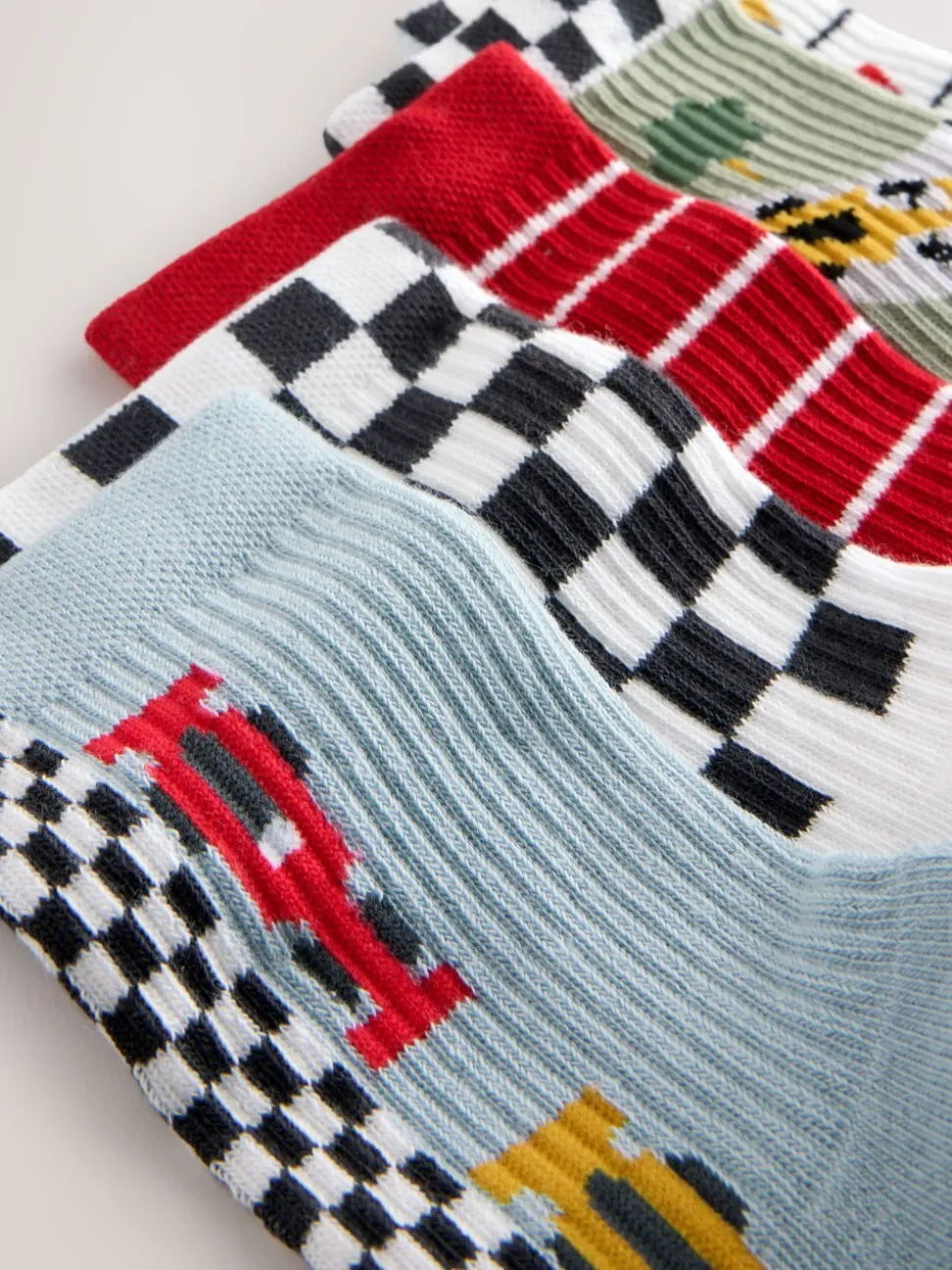 Red/White Race Cars - Set van 5 paar geribbelde sokken met verzacht voetbed en katoengehalte