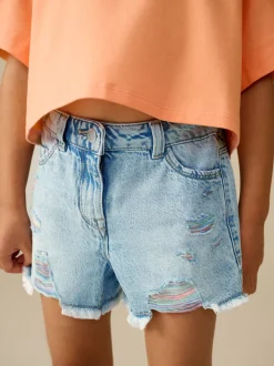 Regenboog - 100% katoenen shorts met gerafelde rand (3-16jr)