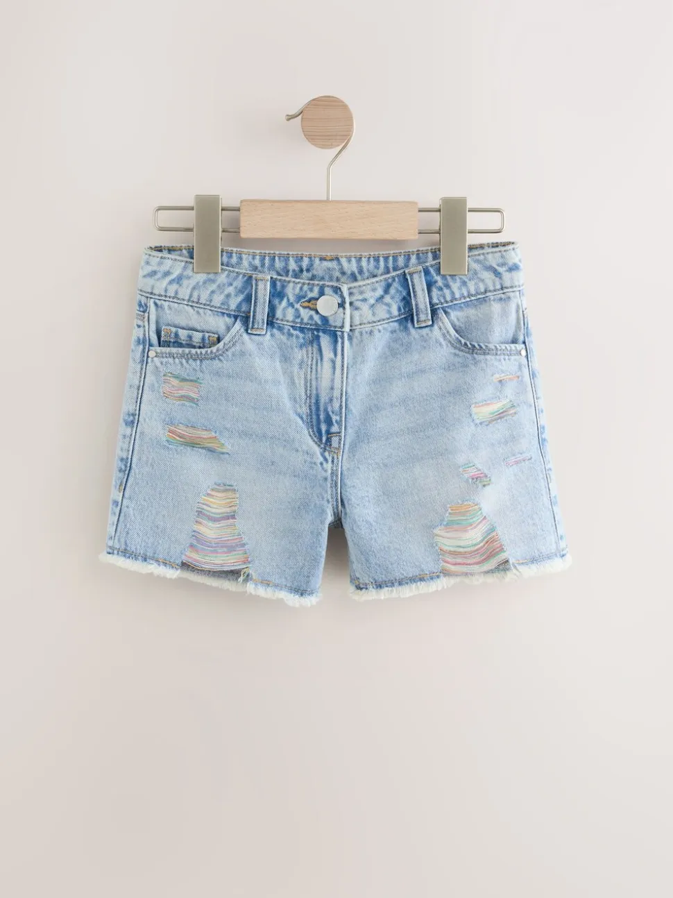 Regenboog - 100% katoenen shorts met gerafelde rand (3-16jr)