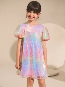 Regenboog - Feestelijke jurk met engelmouwen en pailletten (3-16jr)