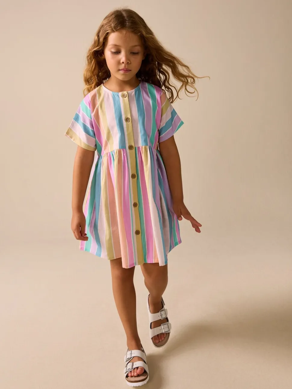 Regenboog - Stripe Short Sleeve Button Through Dress (3-16yrs)