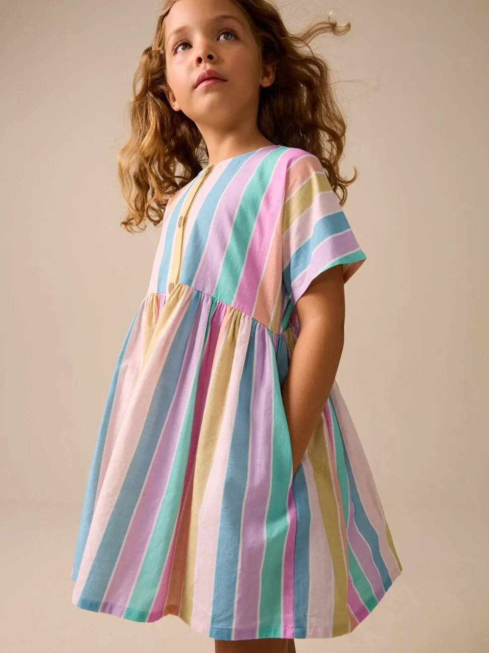 Regenboog - Stripe Short Sleeve Button Through Dress (3-16yrs)