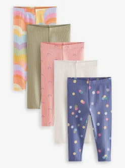 Regenboog - Verpakking van 5 geribbelde Leggings (3mnd -7jr)
