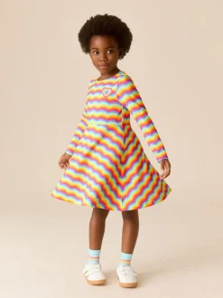 Regenboogkleurig met golven - Little Bird by Jools Oliver Skater-jurk met lange mouwen