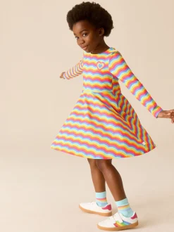 Regenboogkleurig met golven - Little Bird by Jools Oliver Skater-jurk met lange mouwen