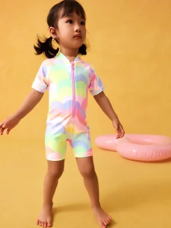 Regenboogkleurig met golven - Zonbeschermend badpak (3 mnd-10 jr)