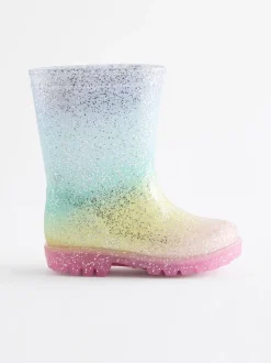 Regenboogprint - Regenlaarzen met glitters