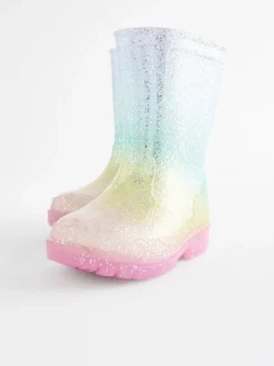 Regenboogprint - Regenlaarzen met glitters