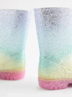 Regenboogprint - Regenlaarzen met glitters
