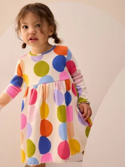 Regenboogstippen - Geribbelde jurk met lange mouwen (3mnd-7jr)