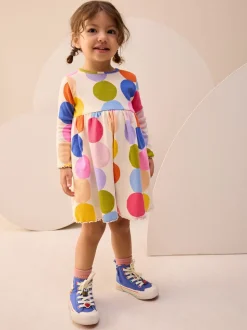 Regenboogstippen - Geribbelde jurk met lange mouwen (3mnd-7jr)