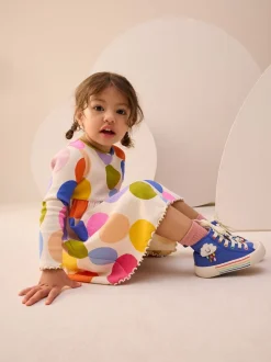Regenboogstippen - Geribbelde jurk met lange mouwen (3mnd-7jr)