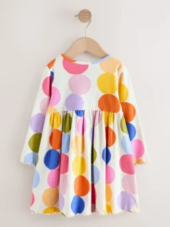 Regenboogstippen - Geribbelde jurk met lange mouwen (3mnd-7jr)