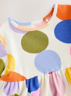 Regenboogstippen - Geribbelde jurk met lange mouwen (3mnd-7jr)