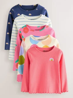 Regenboogstippen - Verpakking van 5 geribde tops met lange mouwen (3mnd-7jr)