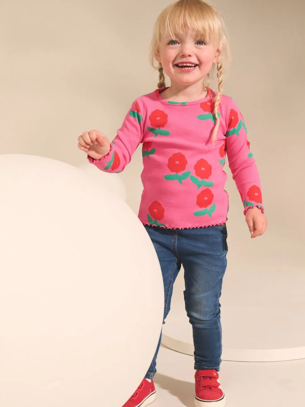 Regenboogstippen - Verpakking van 5 geribde tops met lange mouwen (3mnd-7jr)