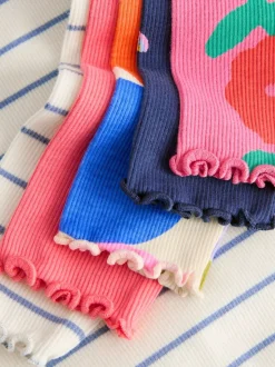 Regenboogstippen - Verpakking van 5 geribde tops met lange mouwen (3mnd-7jr)