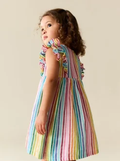 Regenboogstrepen - Double Ruffle Sleeve Dress (3mths-8yrs)