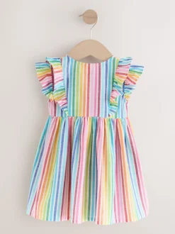 Regenboogstrepen - Double Ruffle Sleeve Dress (3mths-8yrs)