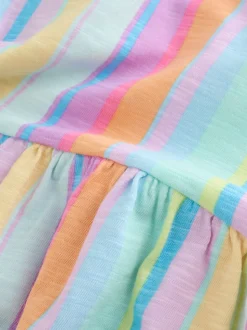 Regenboogstrepen - Jersey jurk met korte mouwen (3-16 jr)