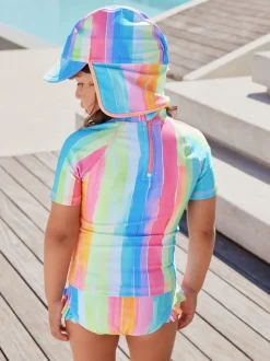 Regenboogstrepen - Zonbeschermende zwemset met korte mouwen (3mnd-10jr)
