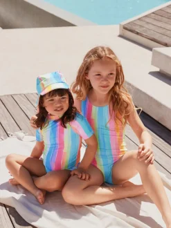 Regenboogstrepen - Zonbeschermende zwemset met korte mouwen (3mnd-10jr)