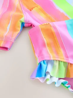Regenboogstrepen - Zonbeschermende zwemset met korte mouwen (3mnd-10jr)