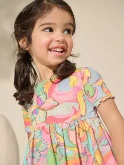 Regenboogvlinder - Geribde jersey jurk (3 mnd-7 jr)
